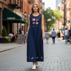 Vintage Bobbie Brooks Tank Dress Navy Dog Granny Cottage Y2K Women's M‎